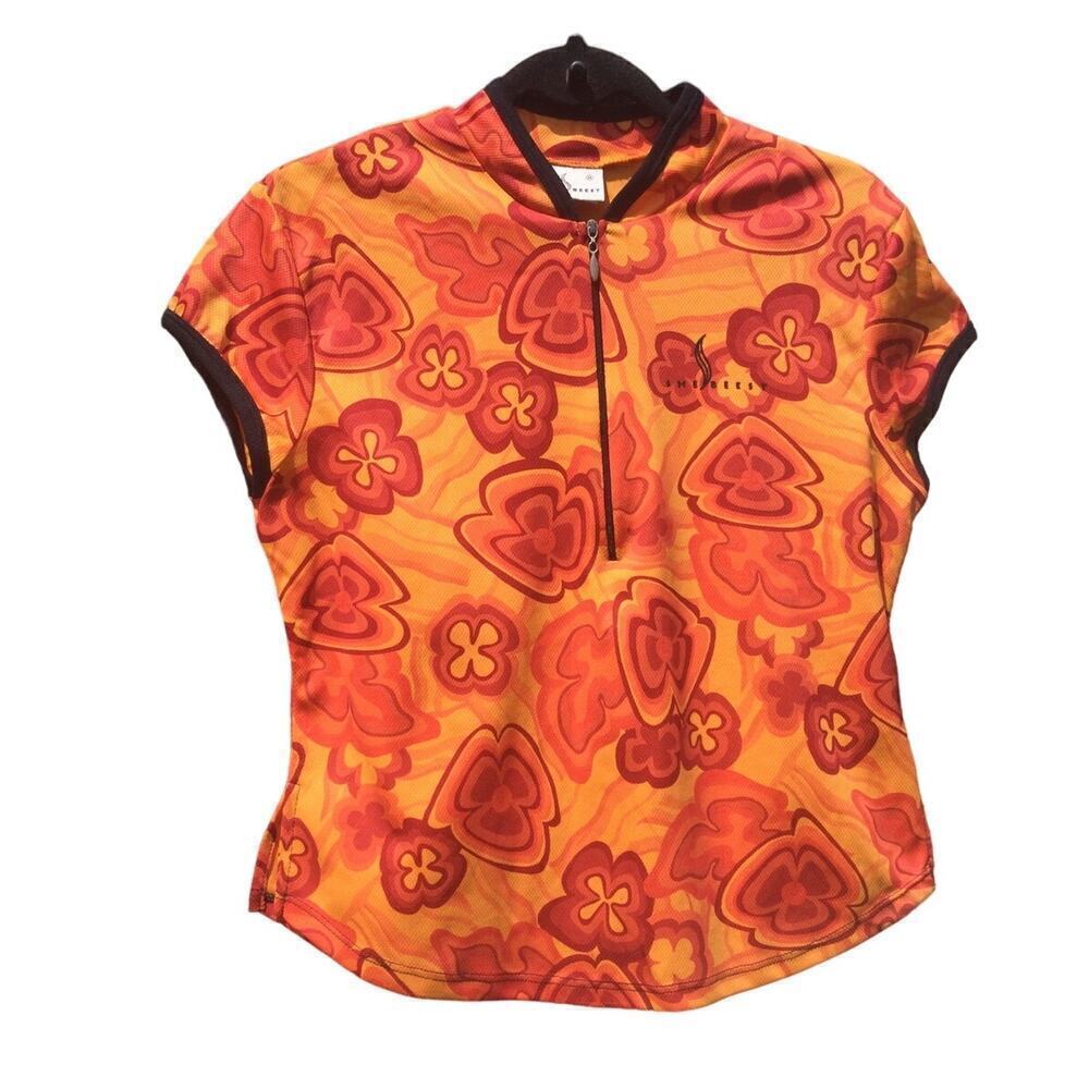 She beest womens cycling‎ shirt top M bib jersey orange 1605 retro floral flame
